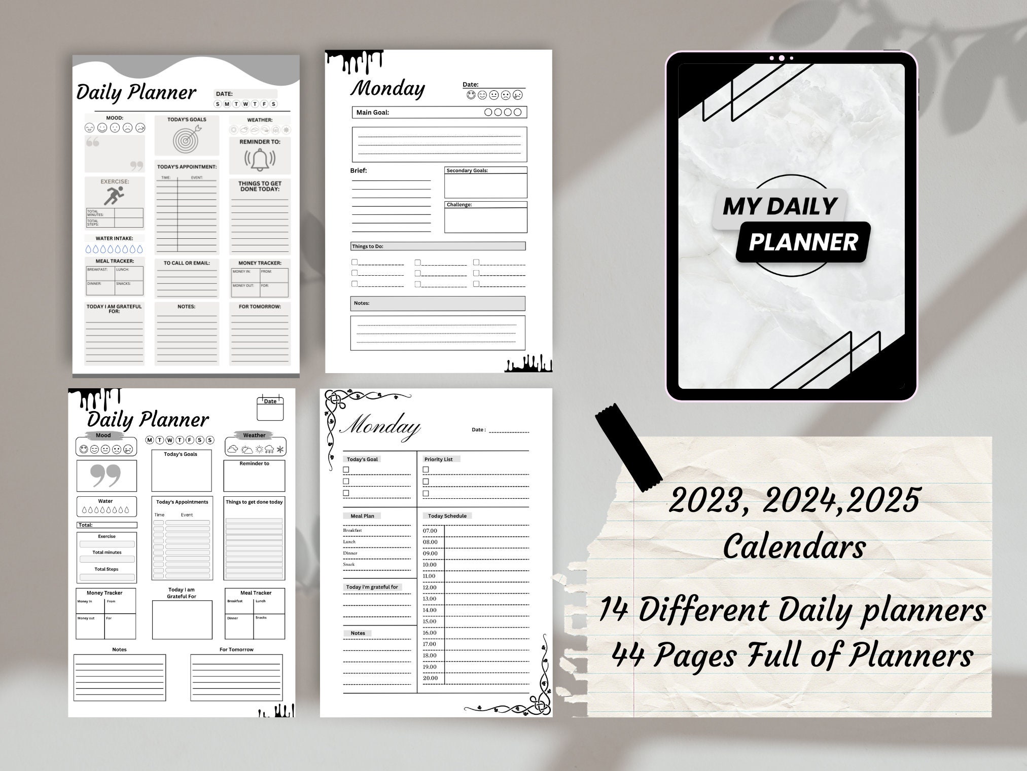Daily Planner Printable, Undated Planner Printable, A5 Planner Inserts