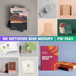 Book mockup bundle, Book mockup psd, Softcover books mockup, Softcover book cover design, book mockup psd, 100 in 1 book mockup bundle