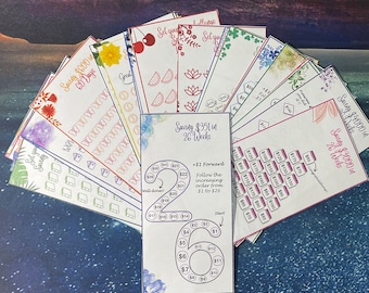 May include: A colorful set of printable savings charts with a flower design. The charts are designed to help you save money over 26 weeks. The charts include a $1 forward savings chart, a $3 forward savings chart, a $5 forward savings chart, and a $10 forward savings chart. The charts are designed to help you save money over 26 weeks.
