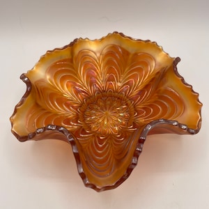 Fenton Peacock Feather Carnival Glass Bowl 6”dm