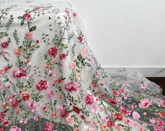 Bridal Flower Lace Fabric,Premium Embroidery Lace Fabric,colorful floral Tulle Fabric,Fabric By The Yard