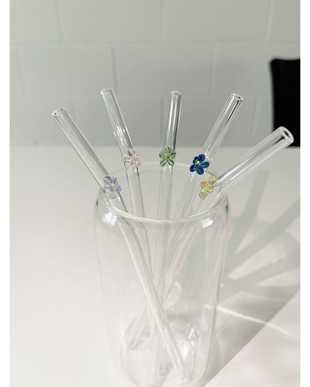 Reusable Flower Glass Straws Etsy