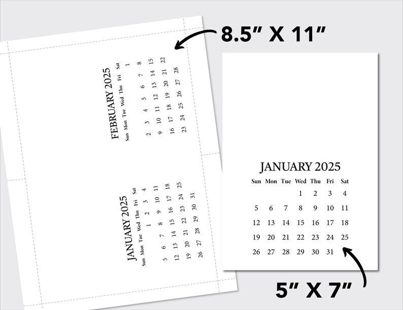 Printable BLANK DIY Calendar 2025 / Printable Mini Desk Calendar for Handmade Crafts, Gifts