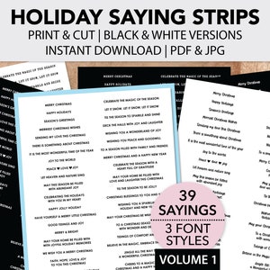 Printable Holiday Sentiment Strips | Band eins | Schwarz & Weiß Sprüche | Ideal für Kartenherstellung, Papierhandwerk, Journals, Mixed Media