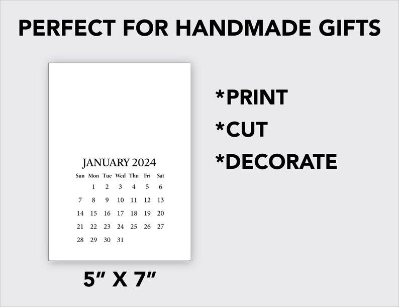 Printable BLANK DIY Calendar 2024 / Printable Mini Desk Calendar for Handmade Crafts, Gifts, Stampers, Easel Cards / A6 5x7 Inches image 7