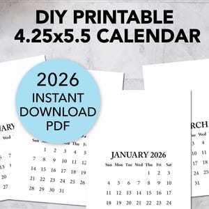 Calendario fai da te VUOTO stampabile 2026 PDF, mini calendario per lavori artigianali, regali, timbri, biglietti, A2 4,25 x 5,5 pollici