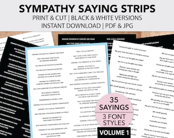 Printable Sympathy Sentiment Strips | Volume One | Black & White Sayings | Great for Card Making, Paper Crafts, Journals, Mixed Media