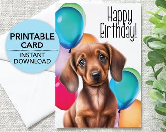 Dachshund Birthday Card, Great for a Weenie Dog Lover, Happy Birthday Greeting Card, Envelope Template + Ecard