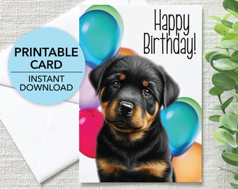 Rottweiler Birthday Card for a Dog Lover, Happy Birthday Greeting Card, Envelope Template + Ecard