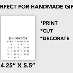 Printable BLANK DIY Calendar 2024 / Printable Mini Desk Calendar for Handmade Crafts, Gifts, Stampers, Easel Cards / A2 4.25 x 5.5 Inches image 7
