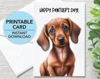 Happy Pawther's Day Printable Card, Dachshund Happy Father's Day, Card From Wiener Dog, Card for Dog Dad, Envelope Template + Ecard