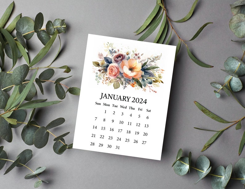 Printable BLANK DIY Calendar 2024 / Printable Mini Desk Calendar for Handmade Crafts, Gifts, Stampers, Easel Cards / A2 4.25 x 5.5 Inches image 8