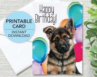 German Shepherd Birthday Card, Great for a Dog Lover, Happy Birthday Greeting Card, Envelope Template + Ecard