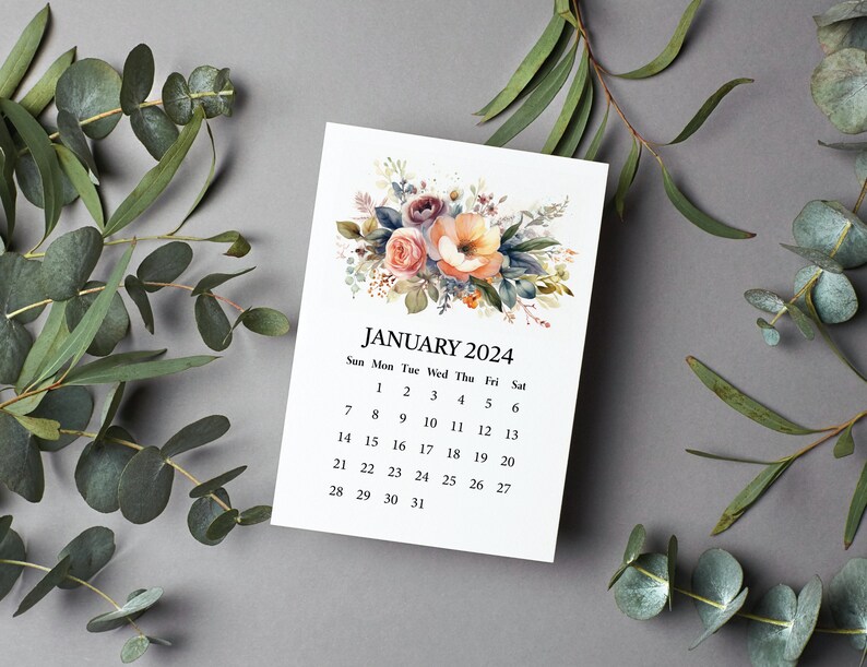 Printable BLANK DIY Calendar 2024 / Printable Mini Desk Calendar for Handmade Crafts, Gifts, Stampers, Easel Cards / A6 5x7 Inches image 8