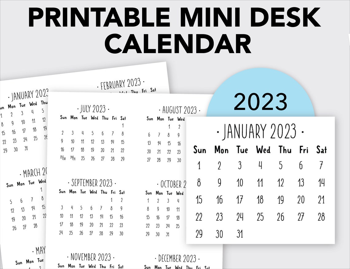 Printable Mini Desk Calendar 2023 3.5 X 3 Inches Printable Etsy