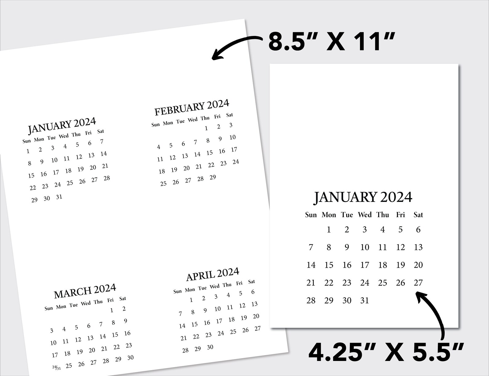 Printable BLANK DIY Calendar 2024 / Printable Mini Desk Calendar for