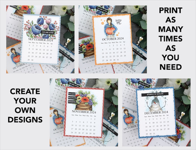 Printable BLANK DIY Calendar 2024 / Printable Mini Desk Calendar for Handmade Crafts, Gifts, Stampers, Easel Cards / A6 5x7 Inches image 3