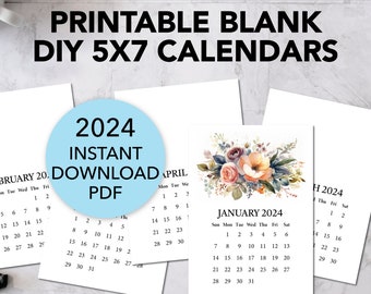 Printable BLANK DIY Calendar 2024 / Printable Mini Desk Calendar for Handmade Crafts, Gifts, Stampers, Easel Cards / A6 5x7 Inches