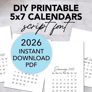 Druckbarer BLANK DIY Kalender 2026, Schreibschrift PDF, Mini Tischkalender für Kunsthandwerk, Geschenke, Stanzen, A6 5x7 Zoll