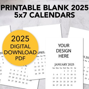 Calendrier DIY 2025 vierge imprimable / Mini calendrier de bureau imprimable pour travaux manuels, cadeaux, tampons, cartes chevalet / A6 5 x 7 pouces