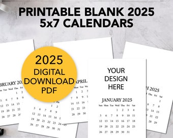 Printable BLANK DIY Calendar 2025 / Printable Mini Desk Calendar for Handmade Crafts, Gifts, Stampers, Easel Cards / A6 5x7 Inches