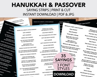 Printable Hanukkah & Passover Sentiment Strips | Jewish Holiday Black and White Sayings | Great for Card Making, Paper Crafts, Scrapbooking
