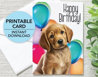 Retriever Birthday Card, Great for a Dog Lover, Happy Birthday Greeting Card, Envelope Template + Ecard