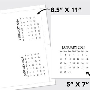 Printable BLANK DIY Calendar 2024 / Printable Mini Desk Calendar for Handmade Crafts, Gifts, Stampers, Easel Cards / A6 5x7 Inches image 5