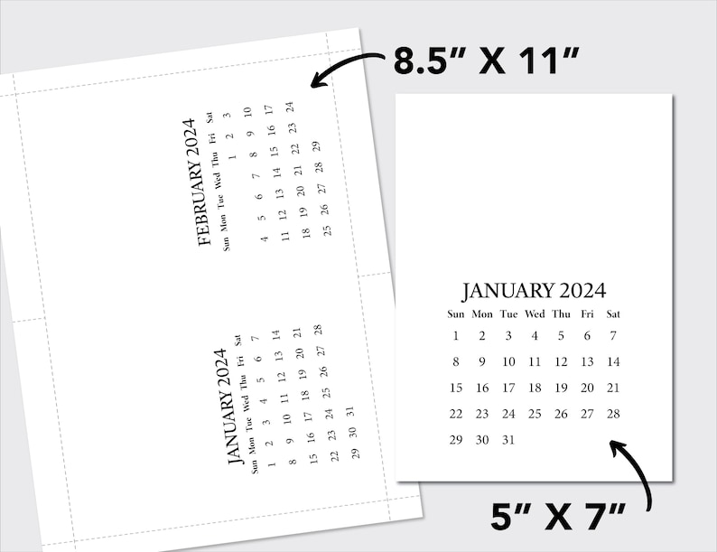 Printable BLANK DIY Calendar 2024 / Printable Mini Desk Calendar for Handmade Crafts, Gifts, Stampers, Easel Cards / A6 5x7 Inches image 5