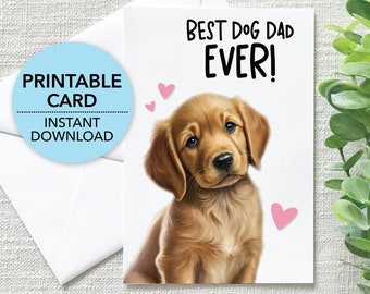 Best Dog Dad Ever Printable Card, Golden Retriever Happy Father’s Day, Card From Dog, Envelope Template + Ecard