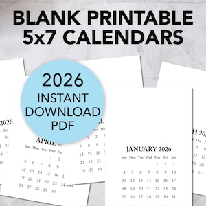 Calendario fai da te VUOTO stampabile 2026 PDF, mini calendario per artigianato fatto a mano, regali, timbri, biglietti / A6 5x7 pollici