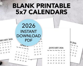 Printable BLANK DIY Calendar 2026 PDF, Mini Calendar for Handmade Crafts, Gifts, Stamping, Cards / A6 5x7 Inches