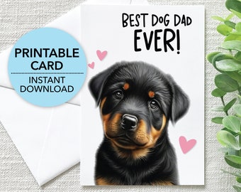 Best Dog Dad Ever Printable Card, Rottweiler Happy Father’s Day, Greeting Card From Dog, Envelope Template + Ecard