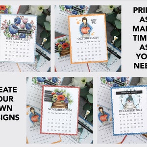 Printable BLANK DIY Calendar 2024 / Printable Mini Desk Calendar for Handmade Crafts, Gifts, Stampers, Easel Cards / A2 4.25 x 5.5 Inches image 3