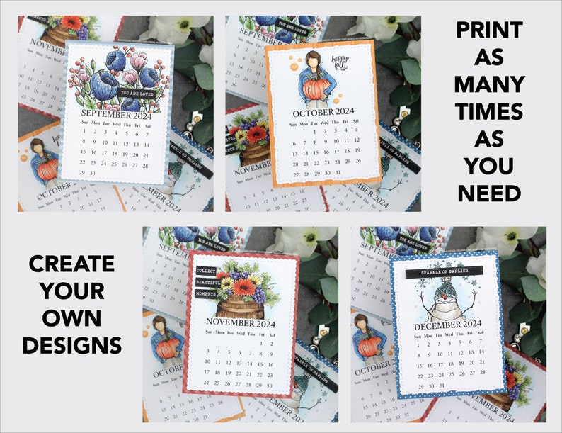 Printable BLANK DIY Calendar 2024 / Printable Mini Desk Calendar for Handmade Crafts, Gifts, Stampers, Easel Cards / A2 4.25 x 5.5 Inches image 3