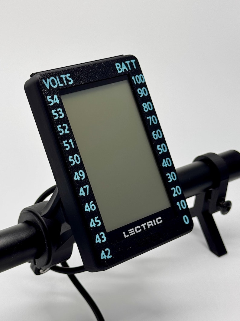 Lectric Ebikes Black Screen Cover with blue Battery to voltage graph on the sides by ebikebetter makes a great accessory to you bicycle