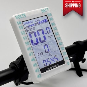 Lectric Ebike Display Abdeckung - Klares Schild und Batterie-/Voltage Chart - Passend für Lectric Modelle mit monochromem M5 Display (Lt Blau auf Weiß)