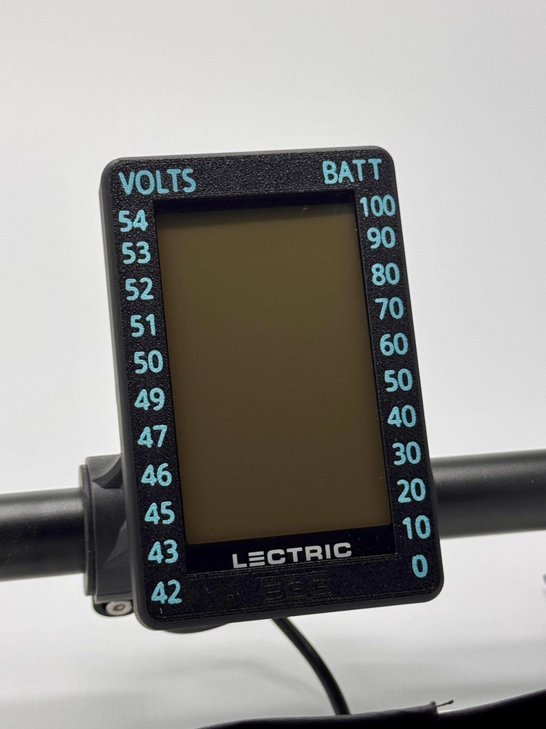 Lectric Ebikes Black Screen Cover with blue Battery to voltage graph on the sides by ebikebetter makes a great accessory to you bicycle
