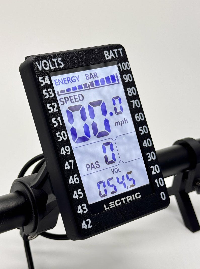 Lectric Ebikes Black Screen Cover with blue Battery to voltage graph on the sides by ebikebetter makes a great accessory to you bicycle