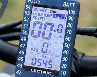 Display Cover for Lectric Ebikes - Clear Shield w/ Battery & Voltage Chart - Fits Models w/ Monochrome displays M5 (White/Dark Blue Met.)