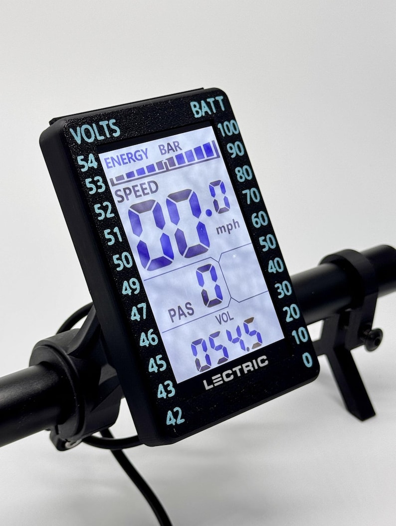 Lectric Ebikes Black Screen Cover with blue Battery to voltage graph on the sides by ebikebetter makes a great accessory to you bicycle