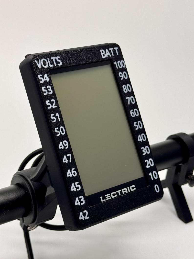 Lectric Ebikes Black Screen Cover with blue Battery to voltage graph on the sides by ebikebetter makes a great accessory to you bicycle