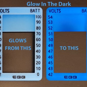 GLOW IN DARK style Lectric Ebikes Display Cover - Clear Shield w/ Battery & Voltage Chart - Fits All Lectric Models  (lt. blue/Glow Blue) M5