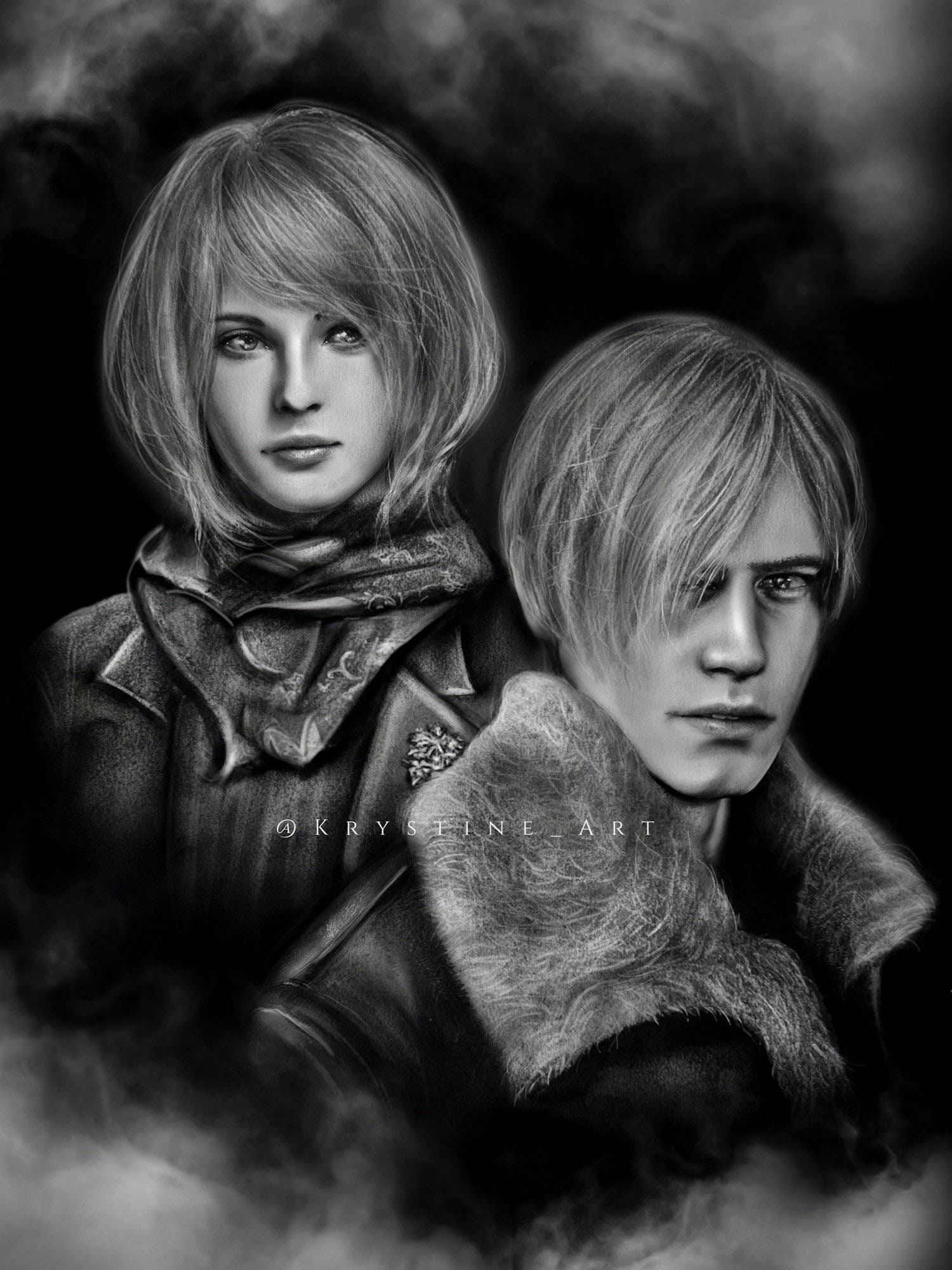 leon s. kennedy and ashley graham (resident evil and 2 more) drawn