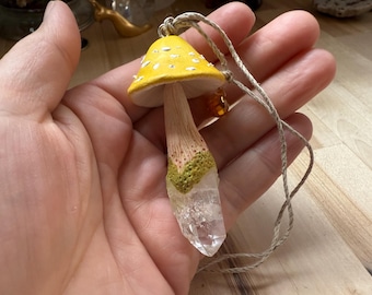 Real Quartz Crystal Mushroom Pendant Charm