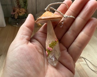 Real Quartz Crystal Mushroom Pendant Charm