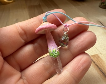 Real Quartz Crystal Mushroom Pendant Charm