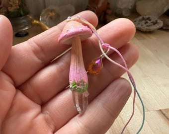 Real Quartz Crystal Mushroom Pendant Charm