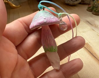 Real Quartz Crystal Mushroom Pendant Charm