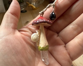 Real Quartz Crystal Mushroom Pendant Charm